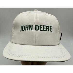 John Deere White Hat Green Embroidered Spell Out K Products NOS Vintage **Flaw